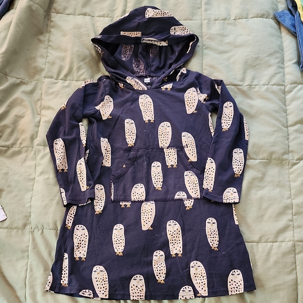 Tea Collection Navy Owl Print Hooded Dress